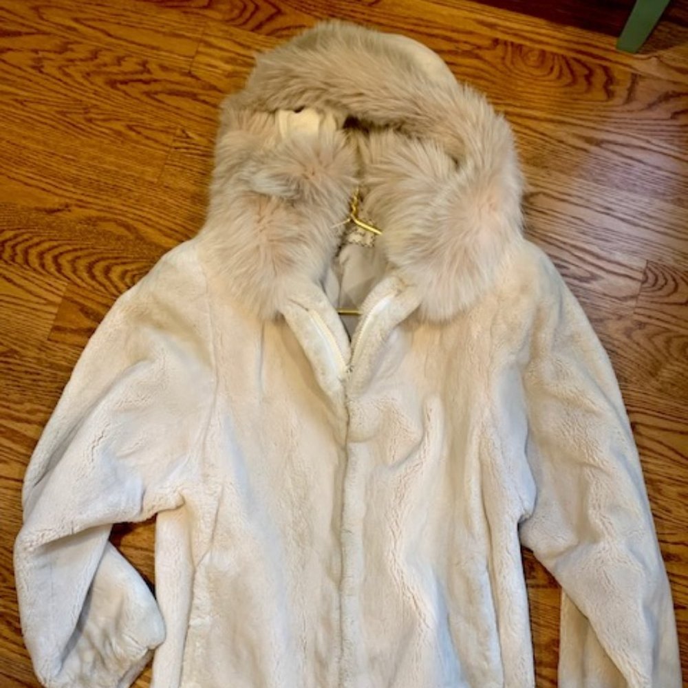 White Fox Fur Hooded Coat